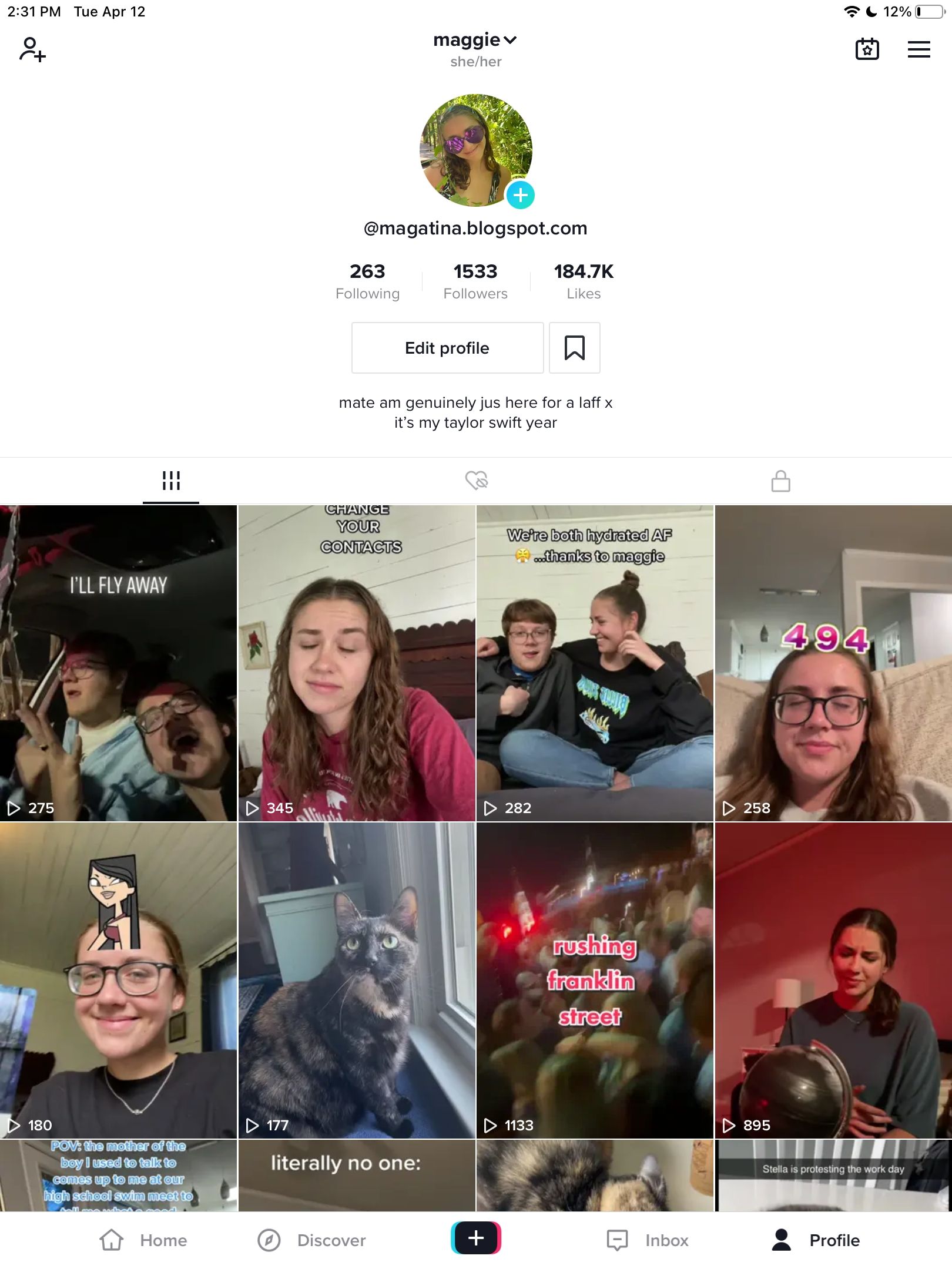 The profile page of a TikTok account