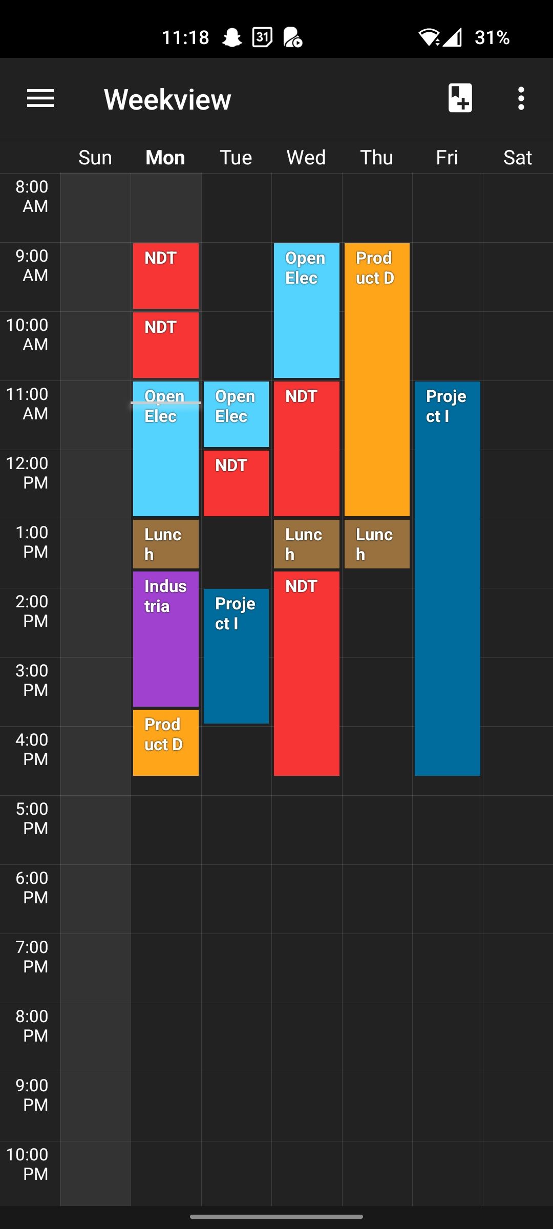 Timetable week view