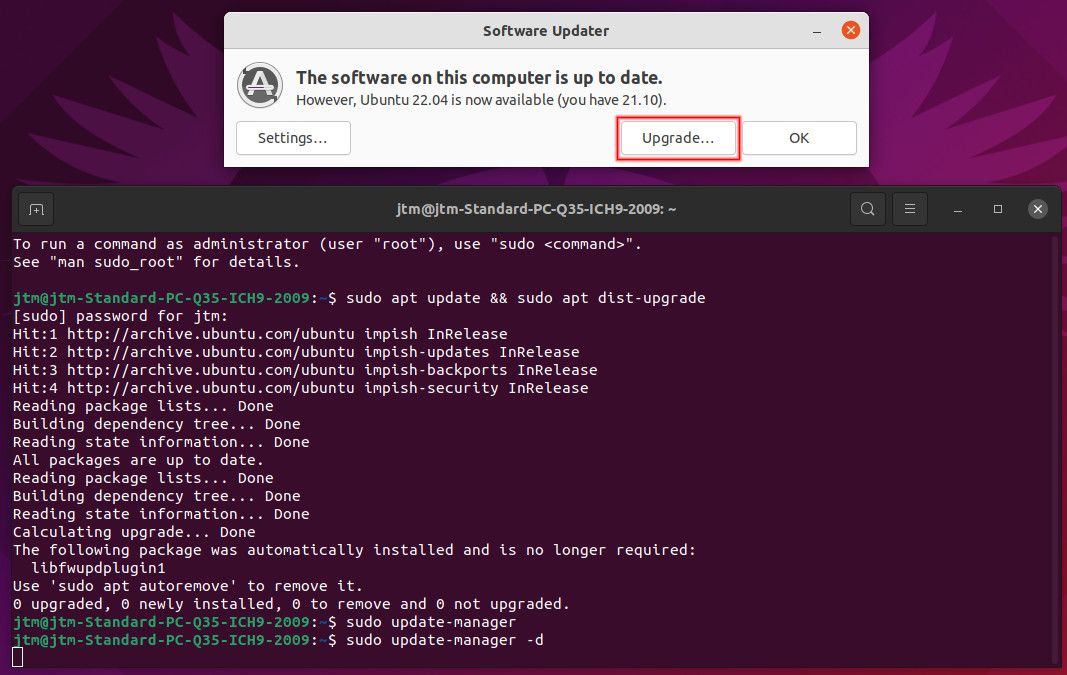 Ubuntu 22.04 upgrade prompt