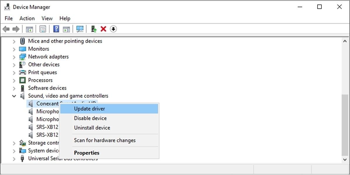 Updating Audio Driver in Windows 10 Device Manager