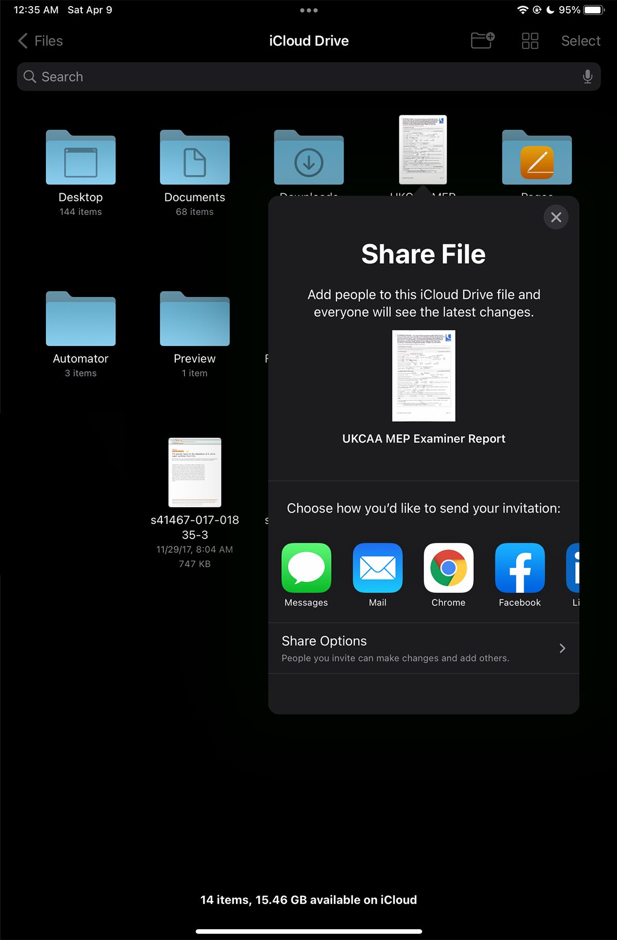 iCloud Share Options in Files App