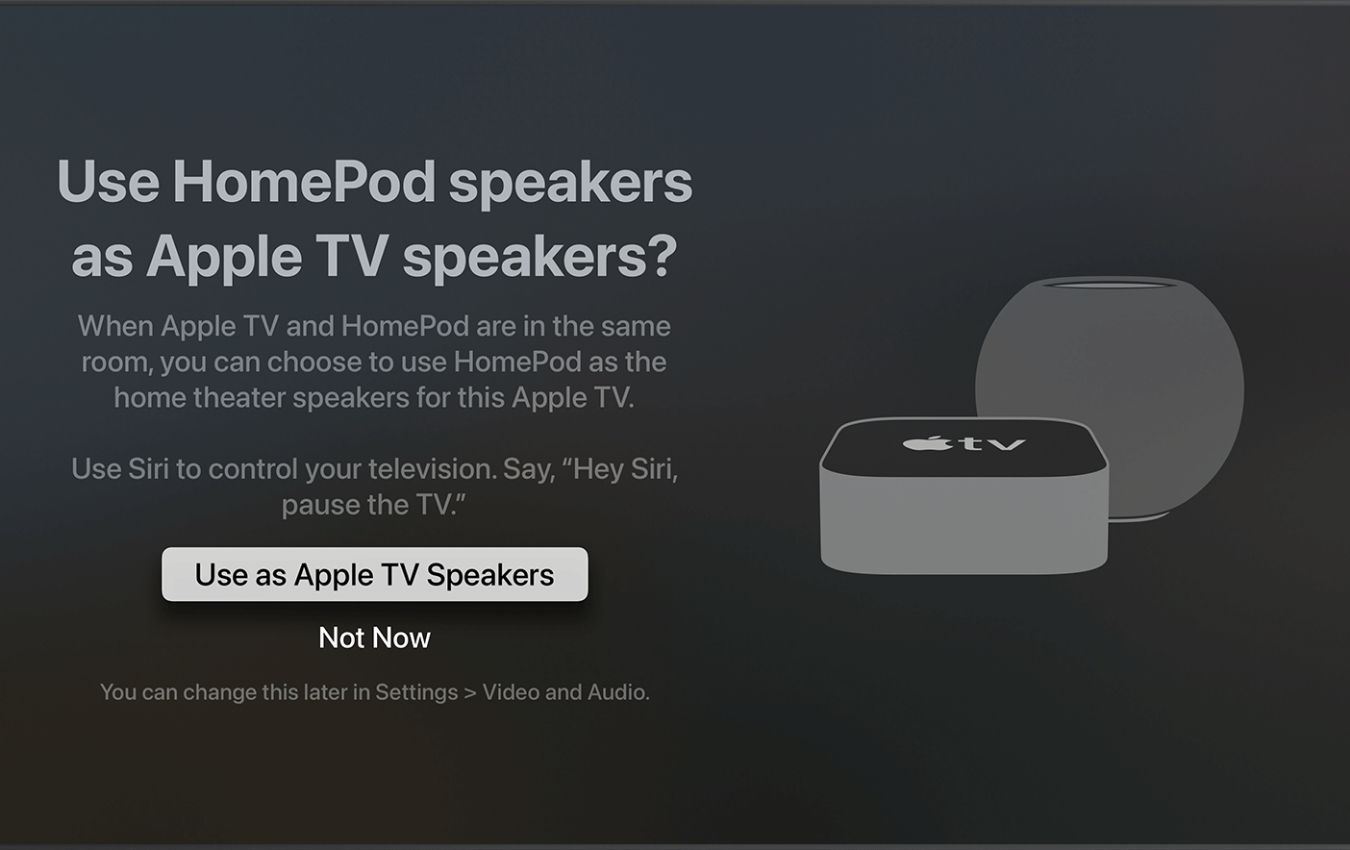 Use HomePod speakers as Apple TV speakers menu screen