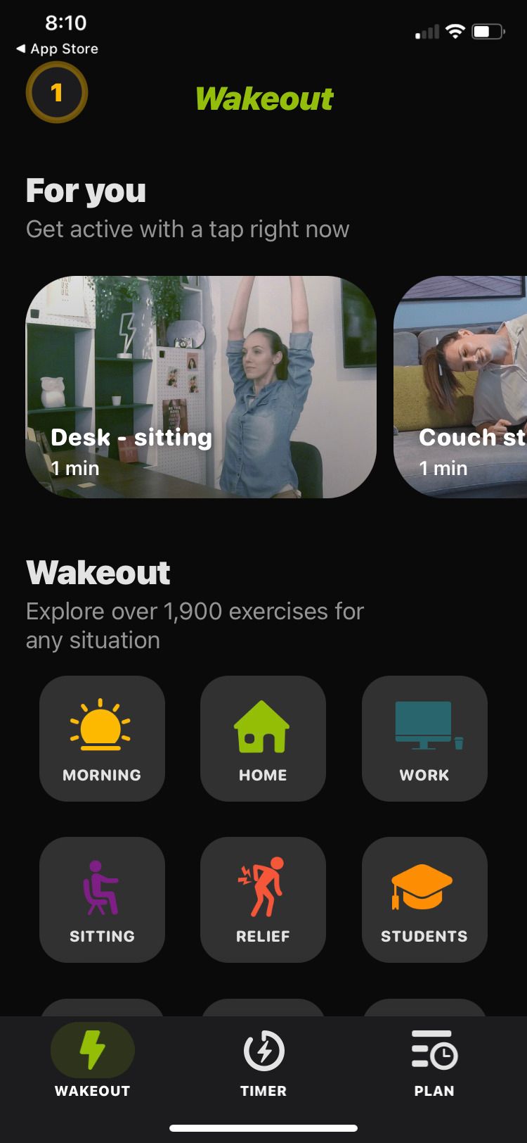 Wakeout! - Exercise breaks home screen