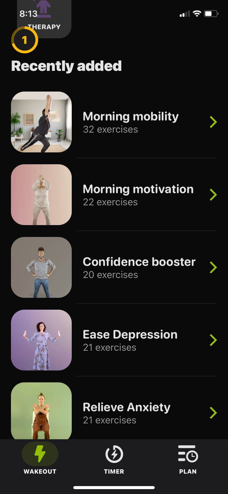 Wakeout! - Exercise breaks new additions screen