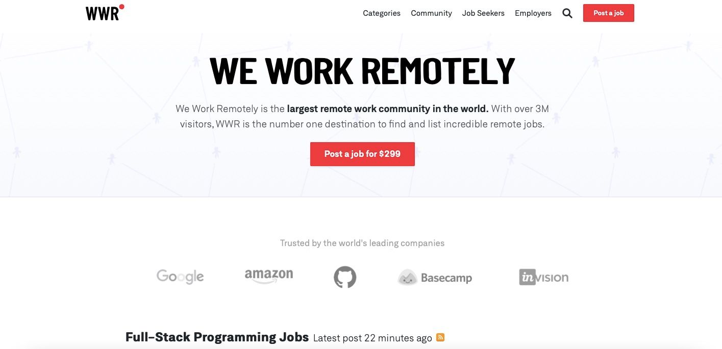 We Work Remotely Home Page