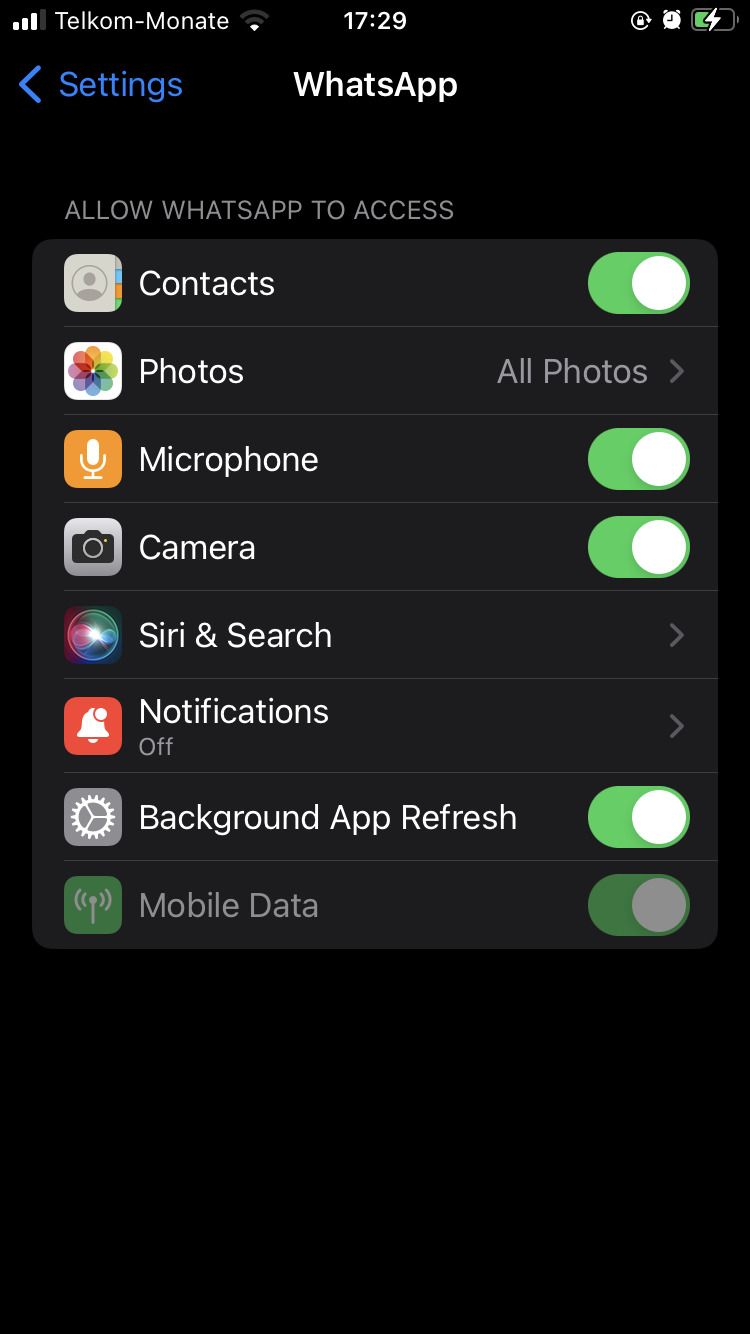 WhatsApp settings in iPhone