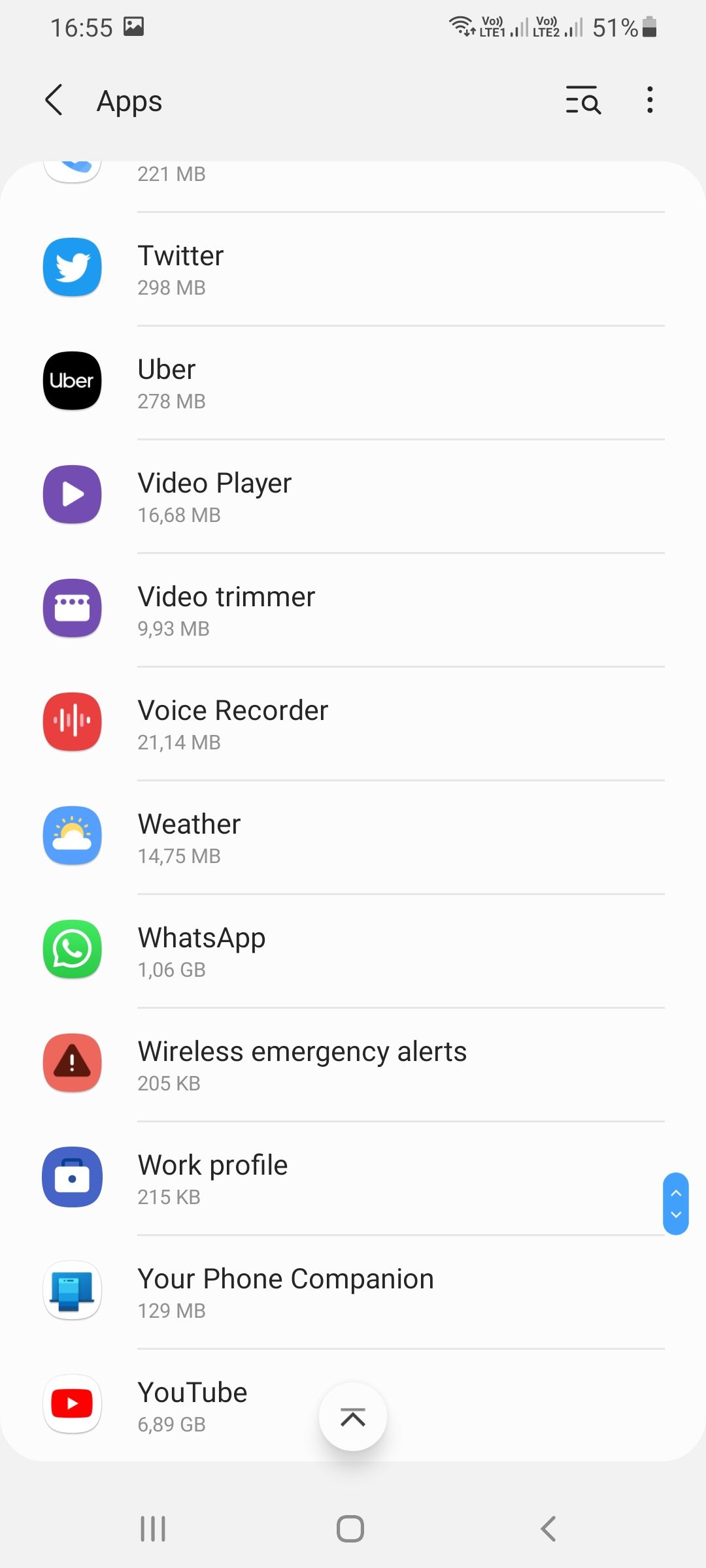 App settings on Android