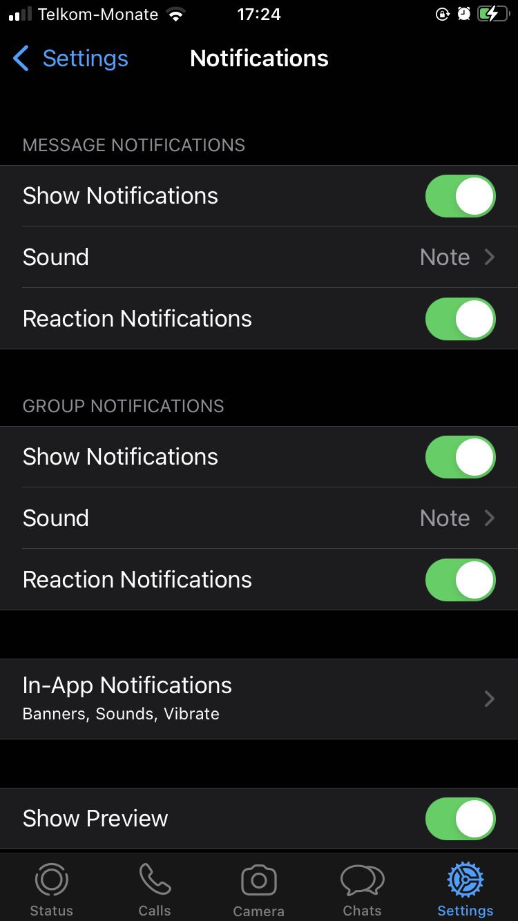Notification options in WhatsApp