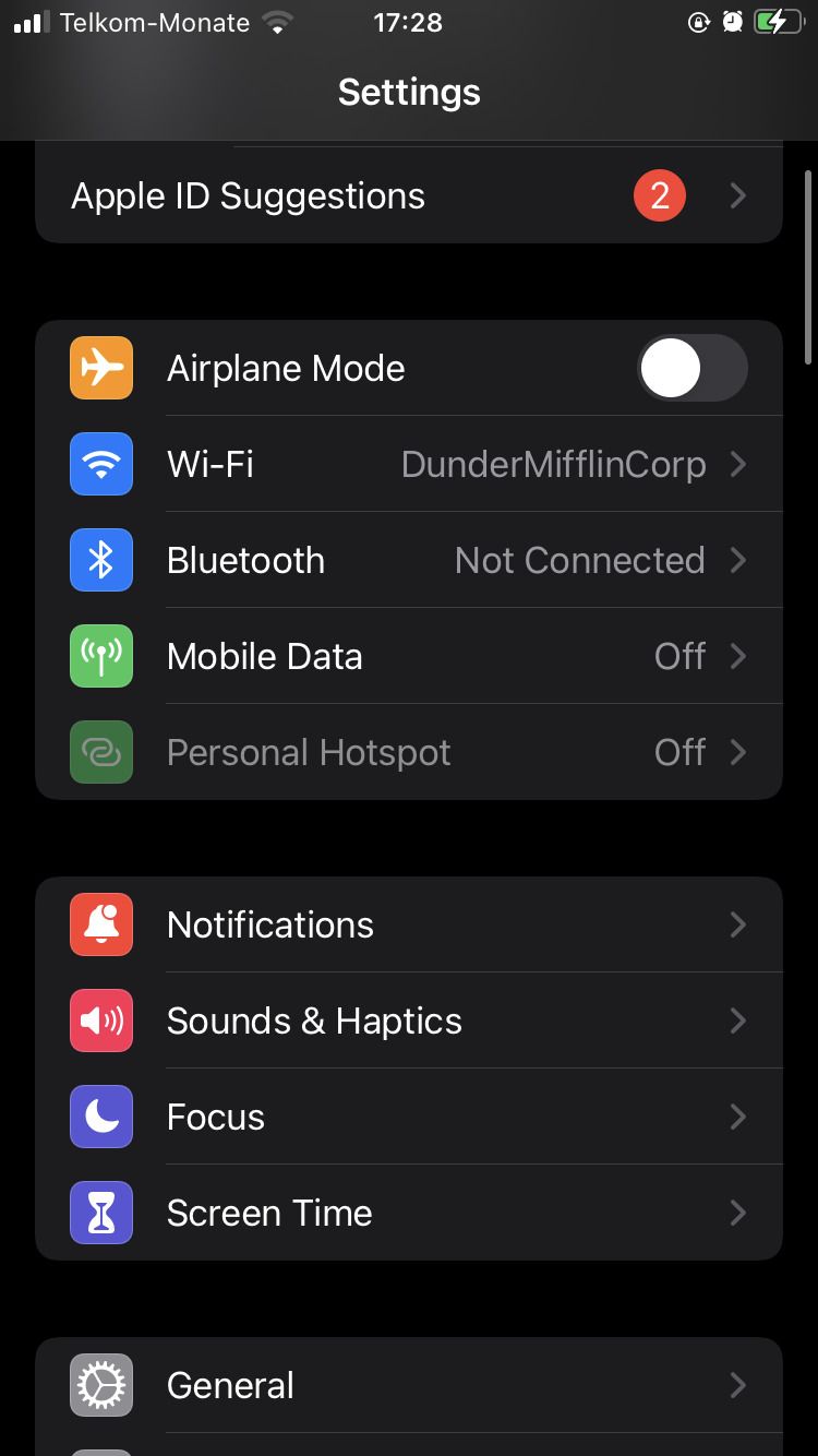 Settings for iPhone
