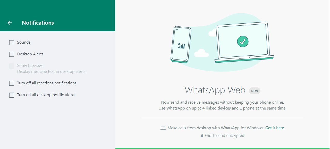 Notification settings on WhatsApp web
