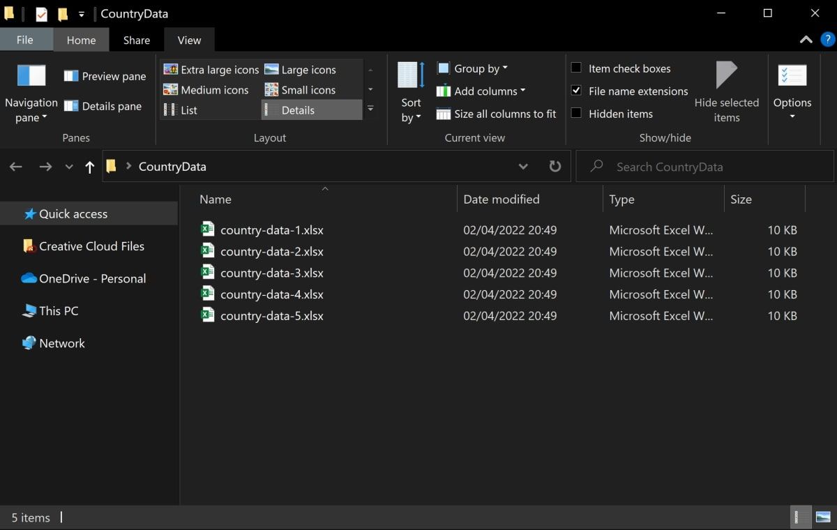 Windows File Explorer open showing many Excel files