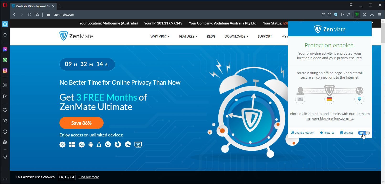 تصویری از افزونه ZenMate VPN در حال استفاده