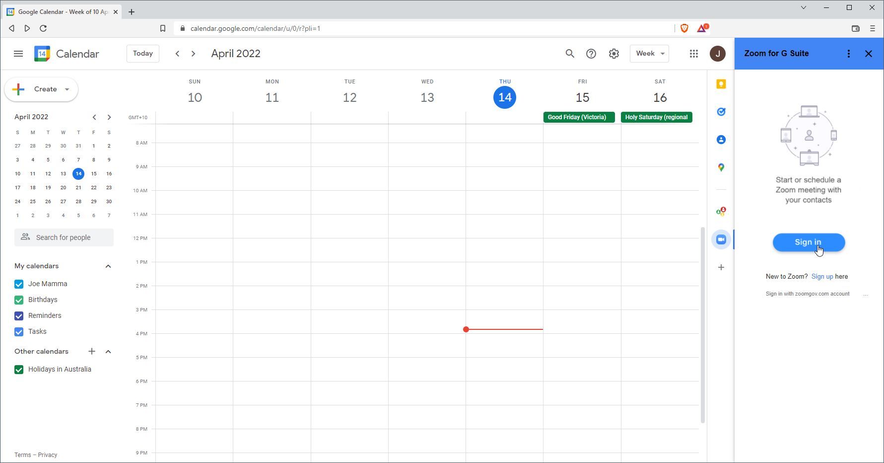 A Screenshot of Zoom for G Suite in Use