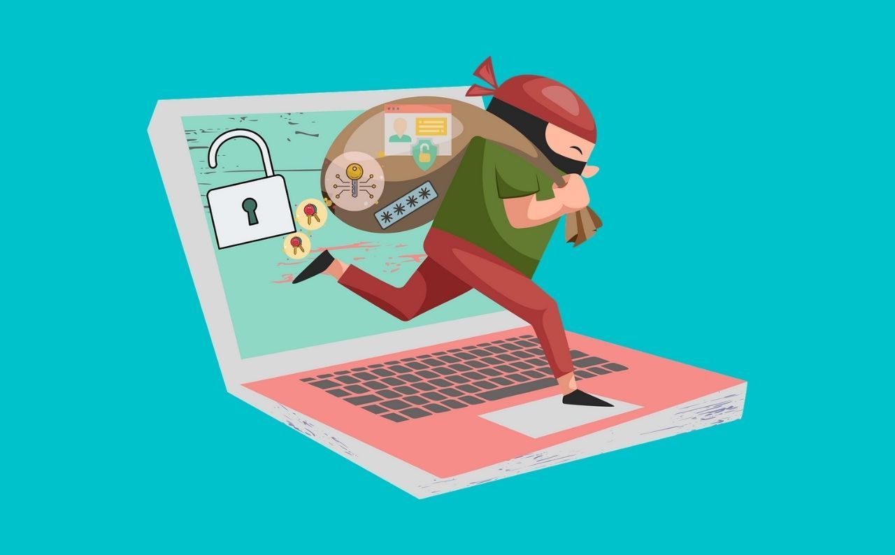 A hacker stealing a victim's details