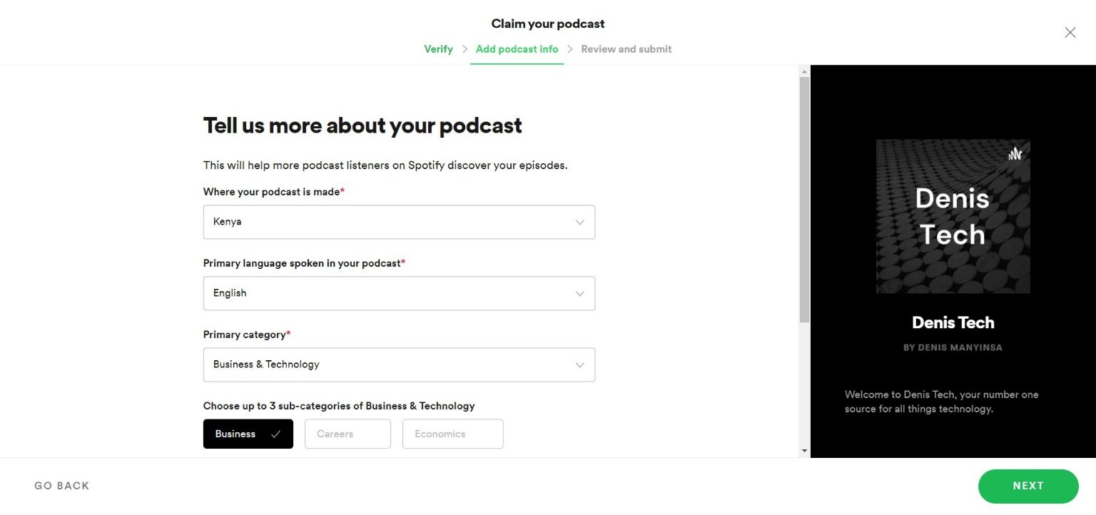 Add podcast info section