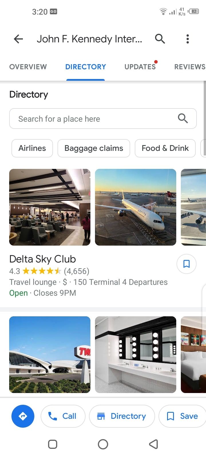 airport directory tab google maps