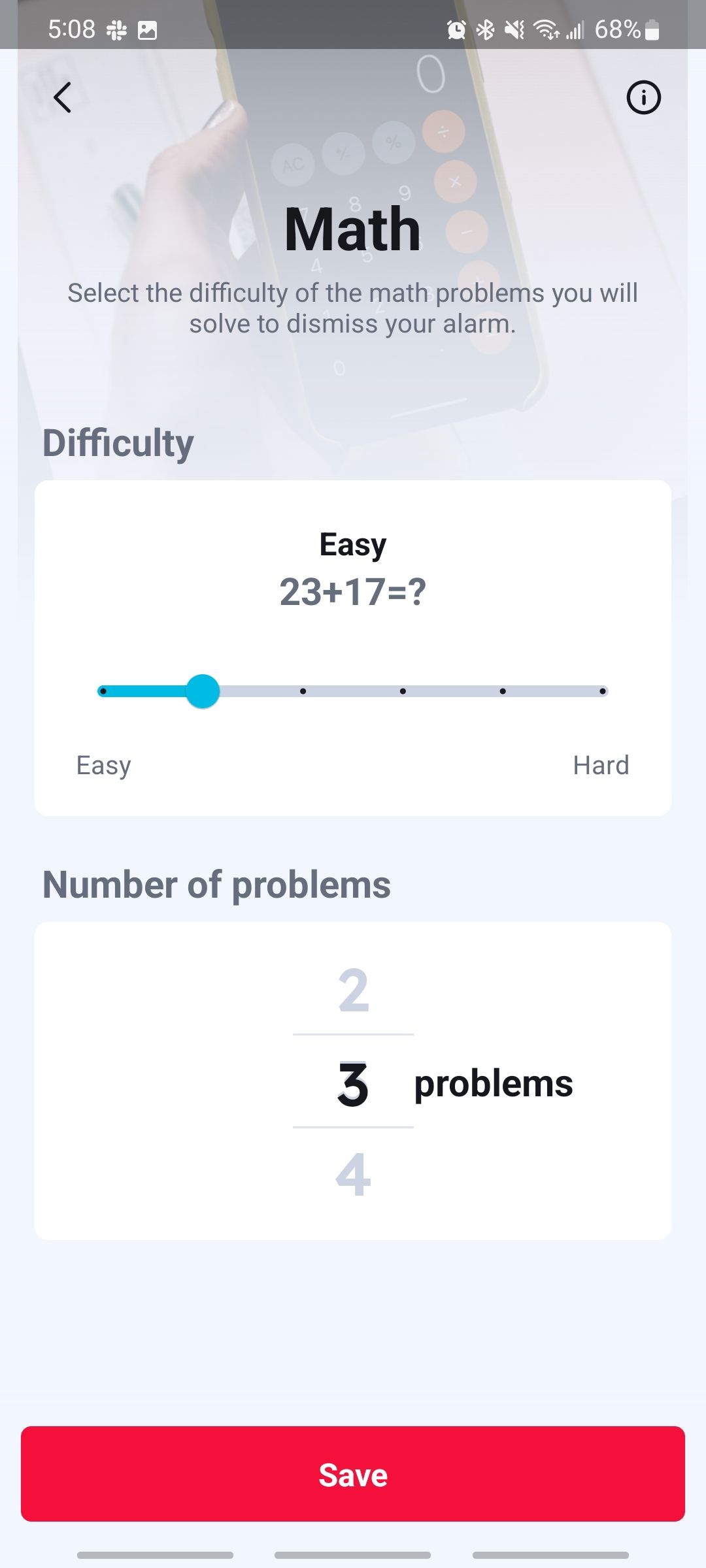 alarmy app example of a math problem to turn off the alarm