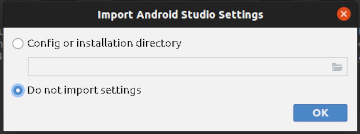 android studio initial installation page