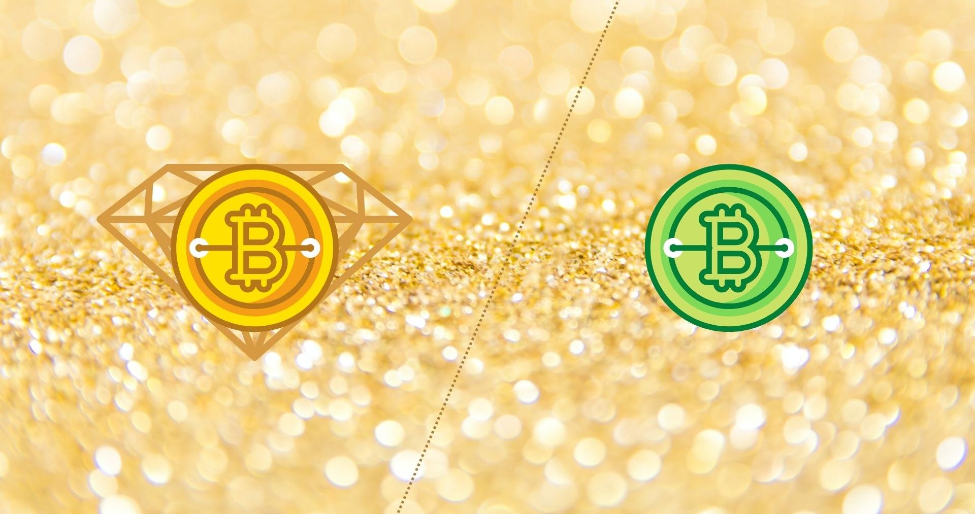 bitcoin diamond and bitcoin cash symbols in front of glitter background