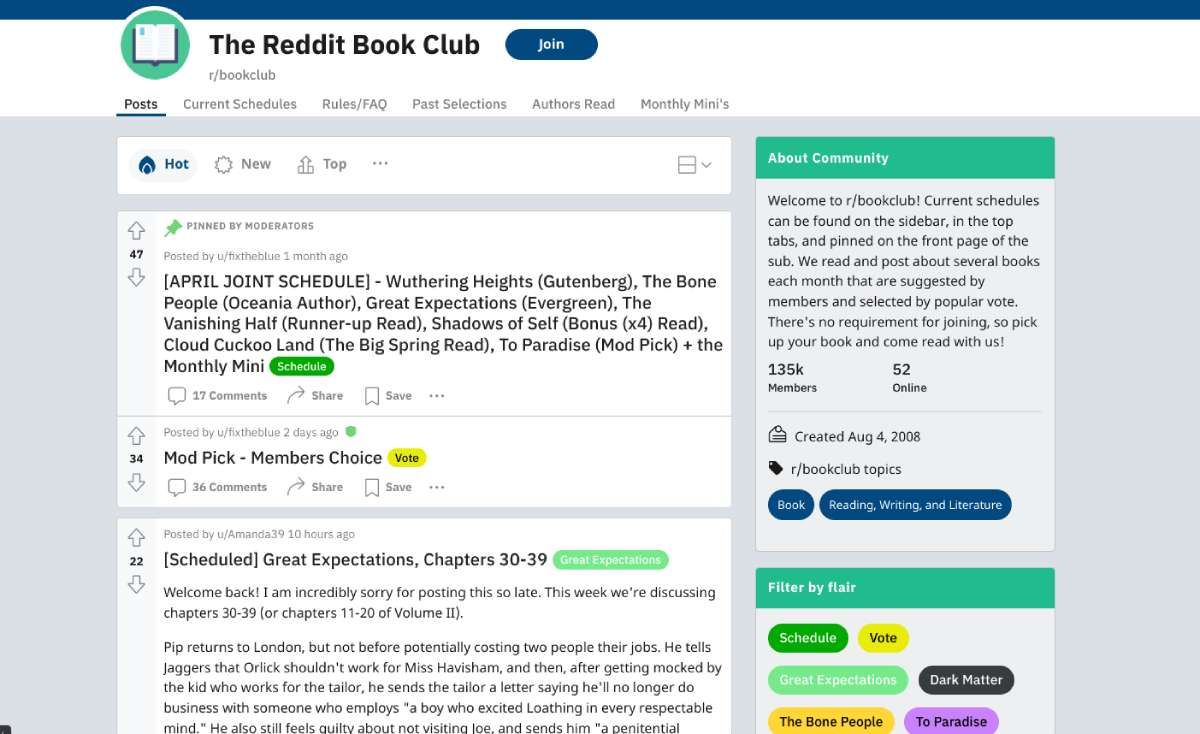 The Reddit Book Club gives you four or more different book options every month, so that you can always read something you are bound to like 
