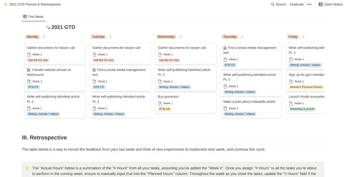 The Curious Maverick's robust productivity template is the most comprehensive weekly planner you'll find, with a focus on time management and reviewing tasks.