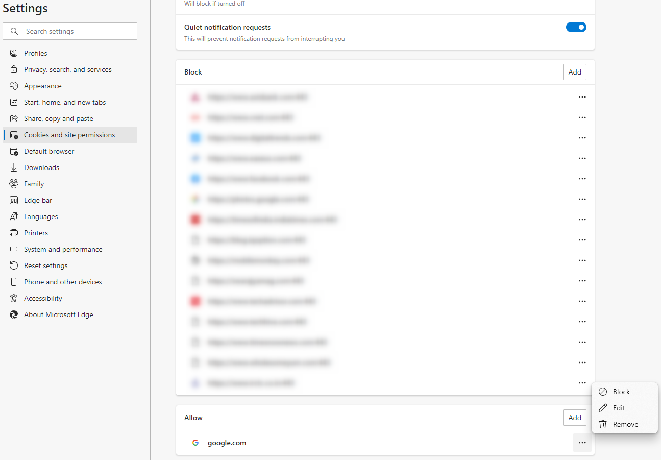 block notifications on edge