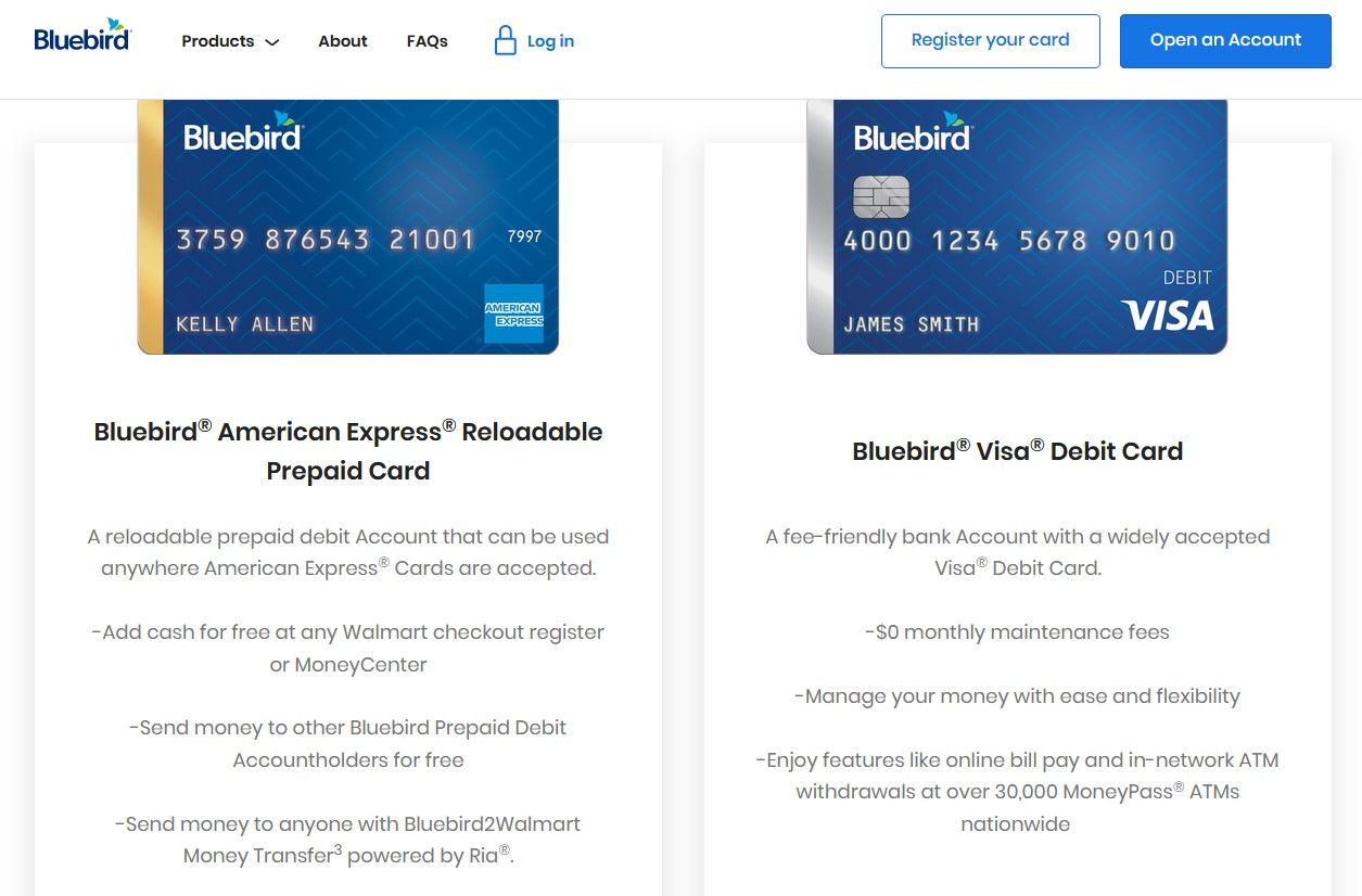 Bluebird Bank Card Types