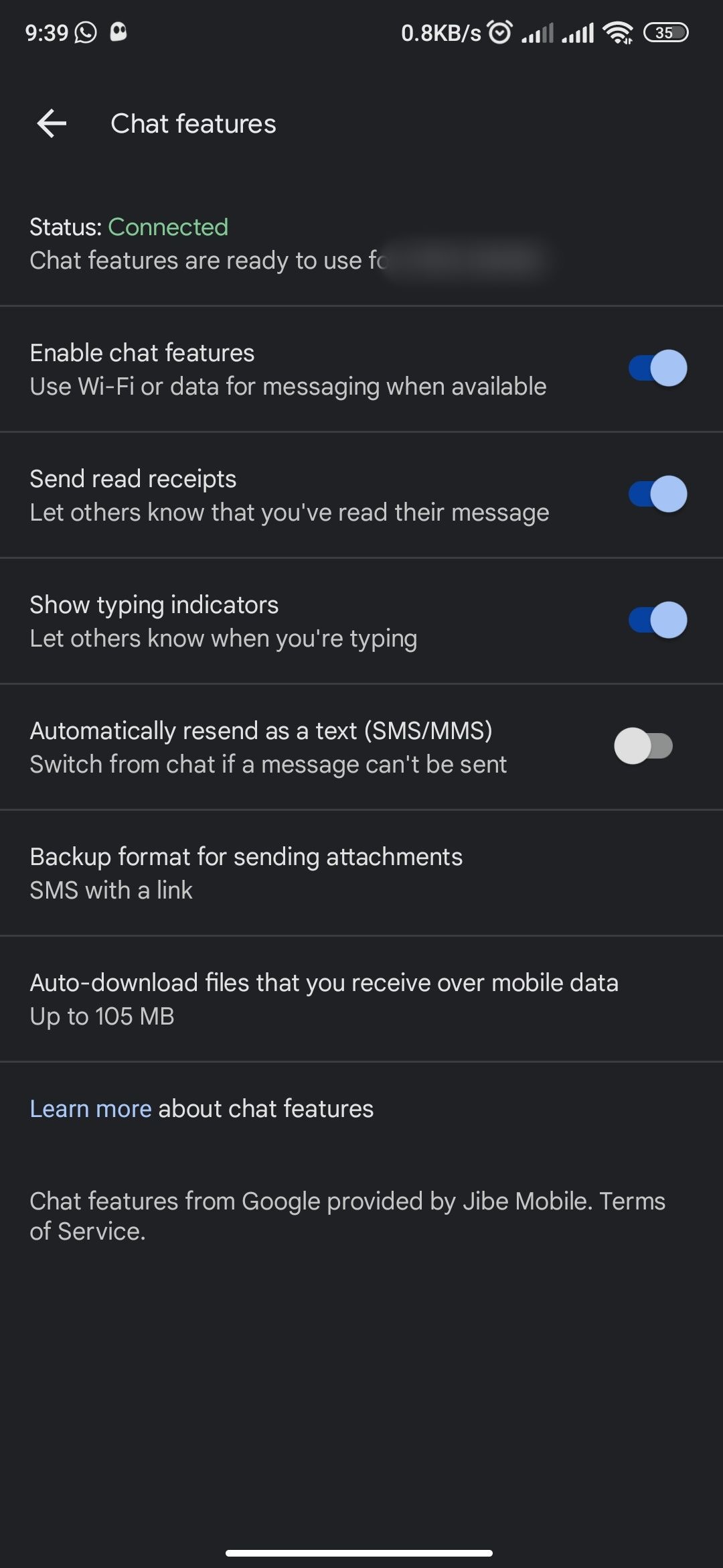 Chat features Settings in Google Messages