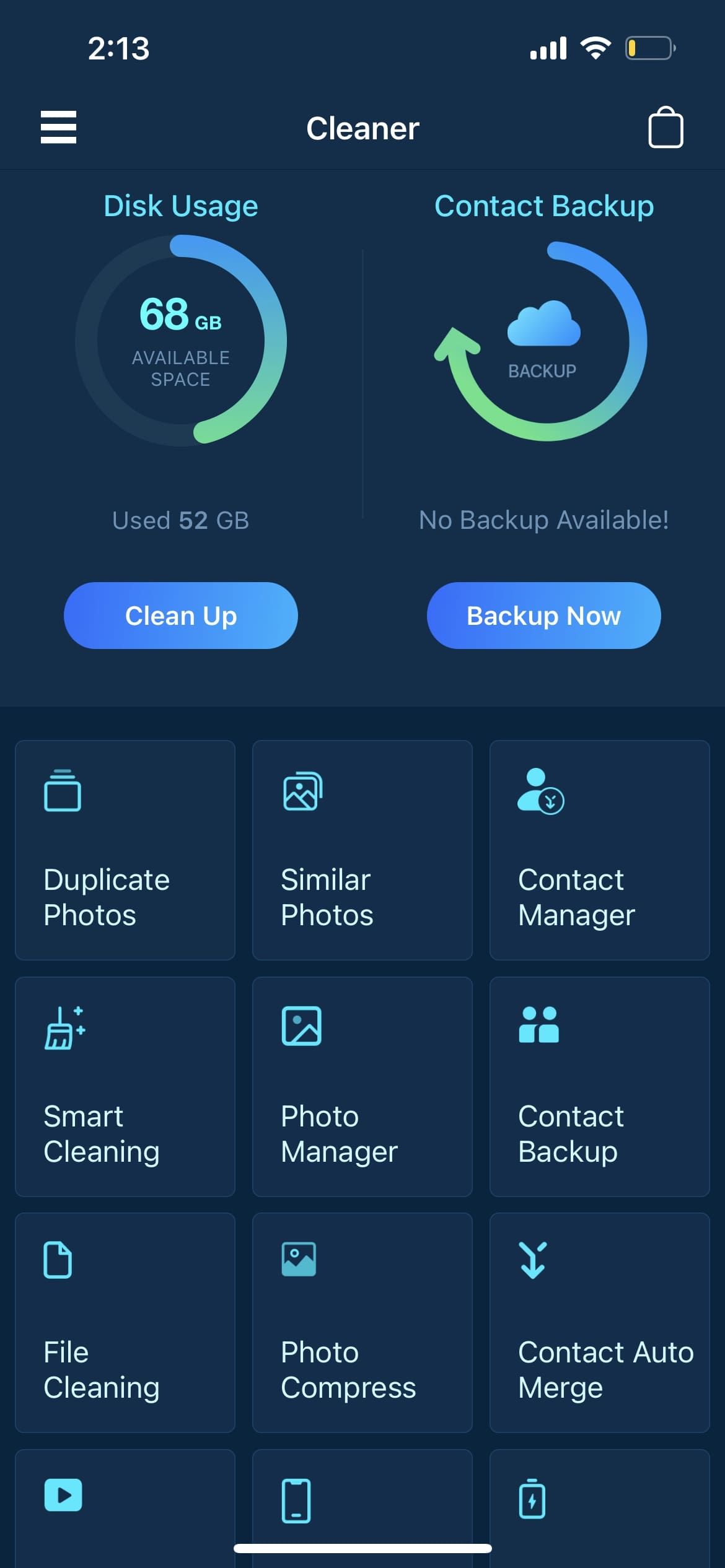 cleaner app main page