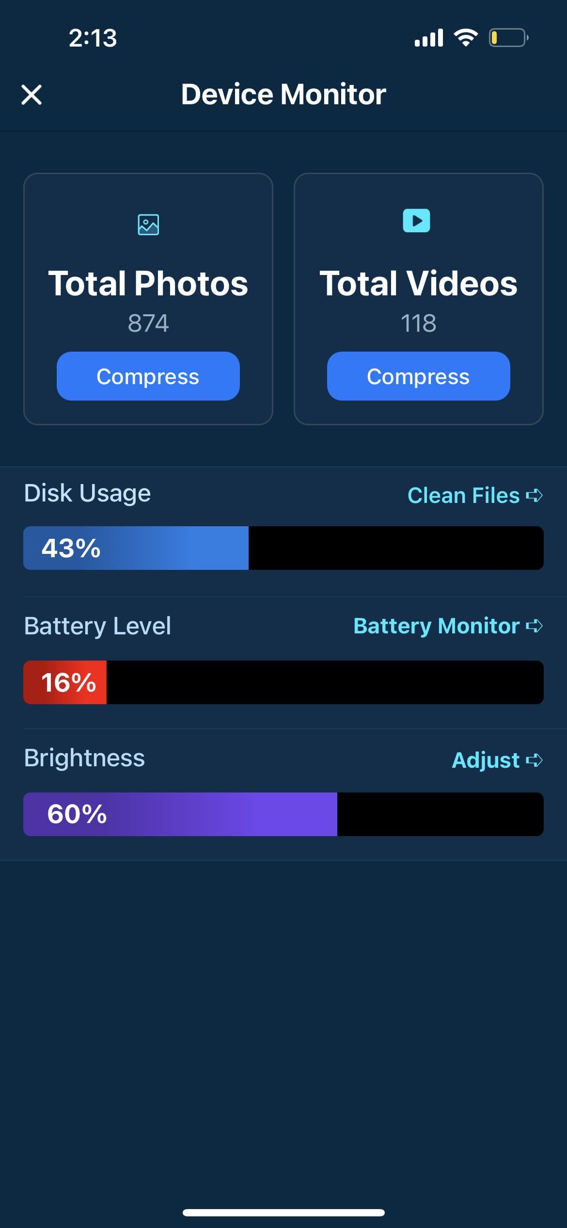 cleaner app disk space overview