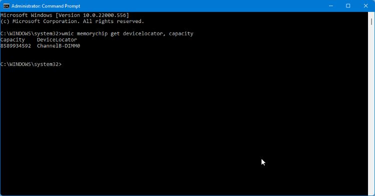 Command Prompt showing memory capacity command