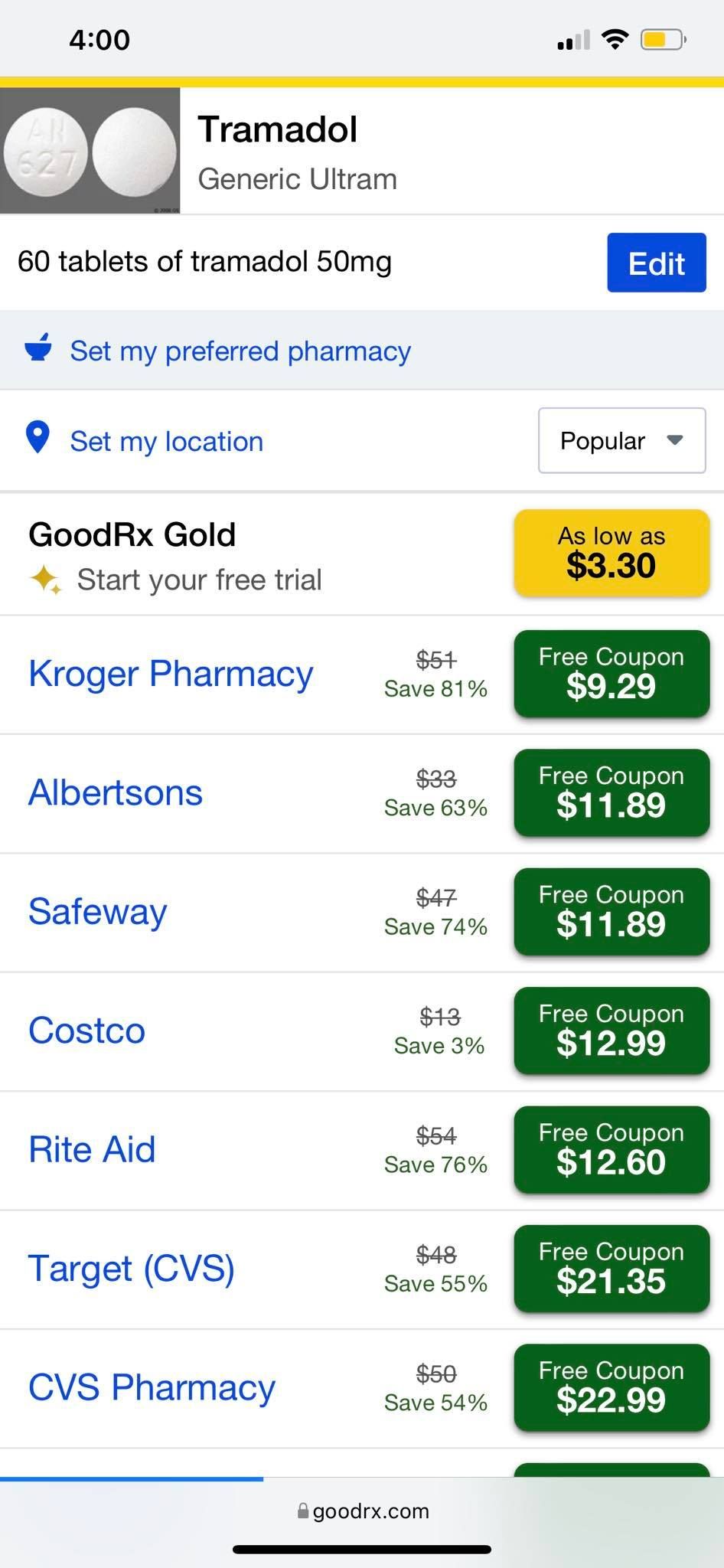 comparing prescription med prices on goodrx