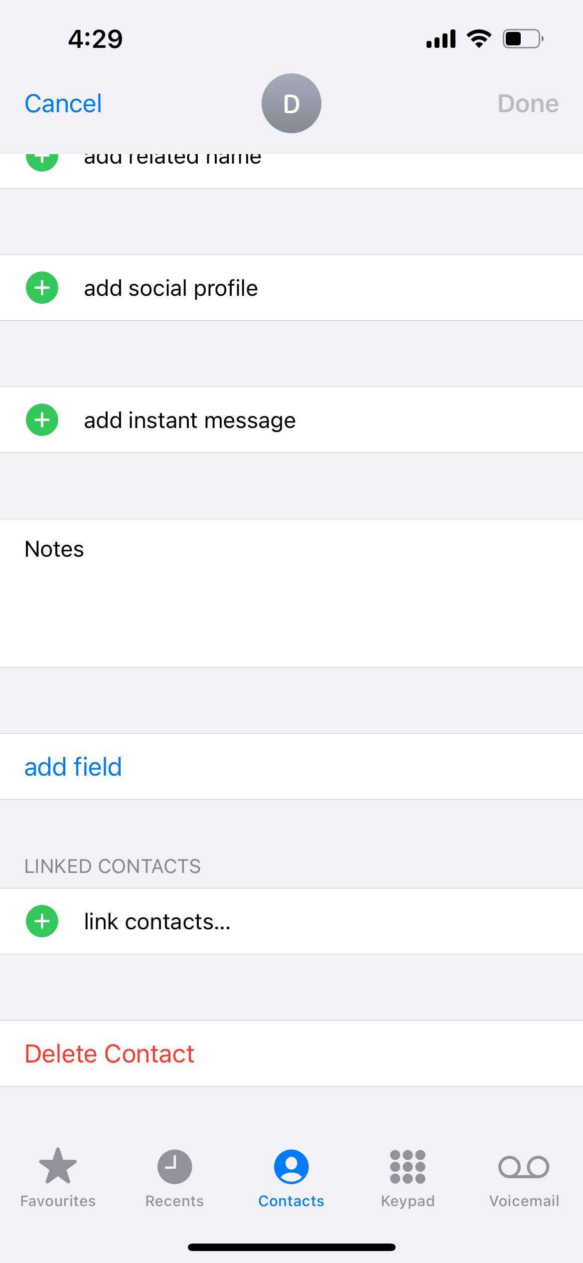 iphone contact add field