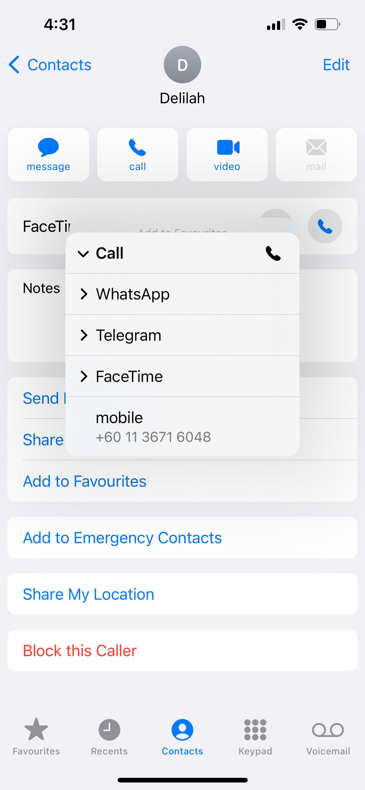 add iphone contact to favorites