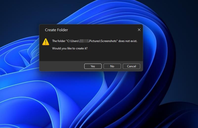 The Create Folder confirmation prompt