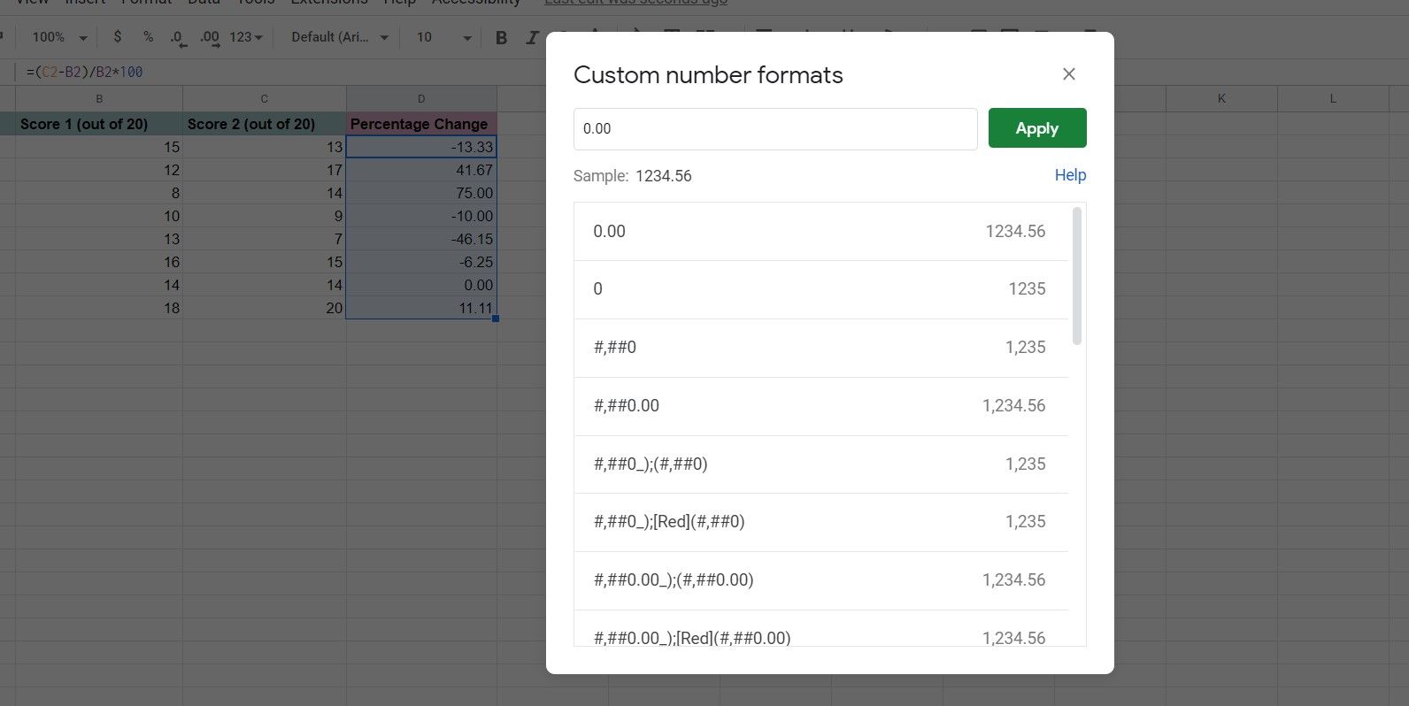 How to Calculate Percentage Change in Google Sheets