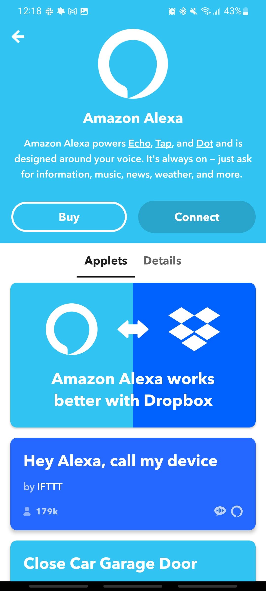different applets in ifttt app you can use with alexa