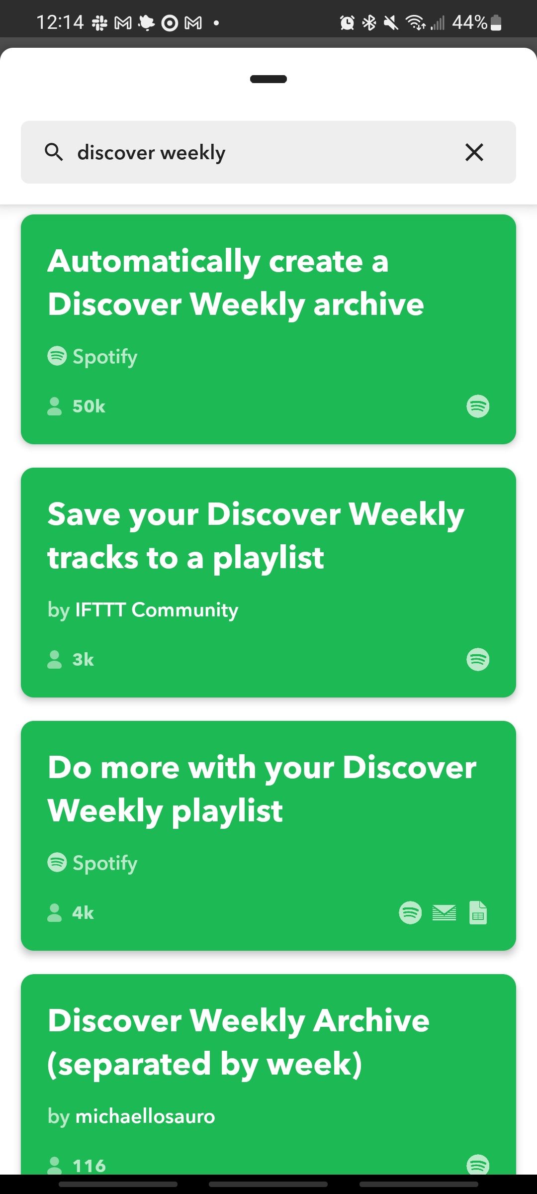 different ifttt applets for discover weekly on spotify