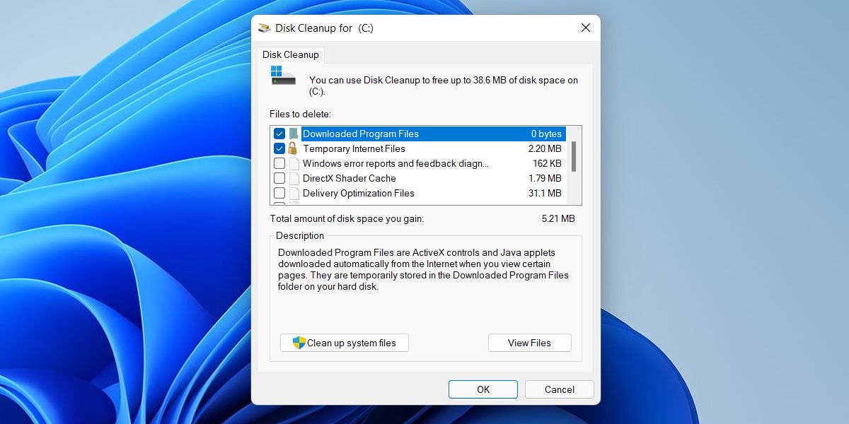 The Disk Cleanup utility on Windows 11.