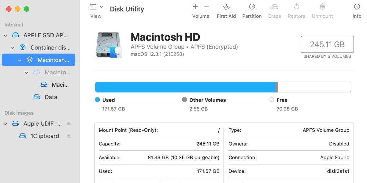 Disk Utility window in macOS