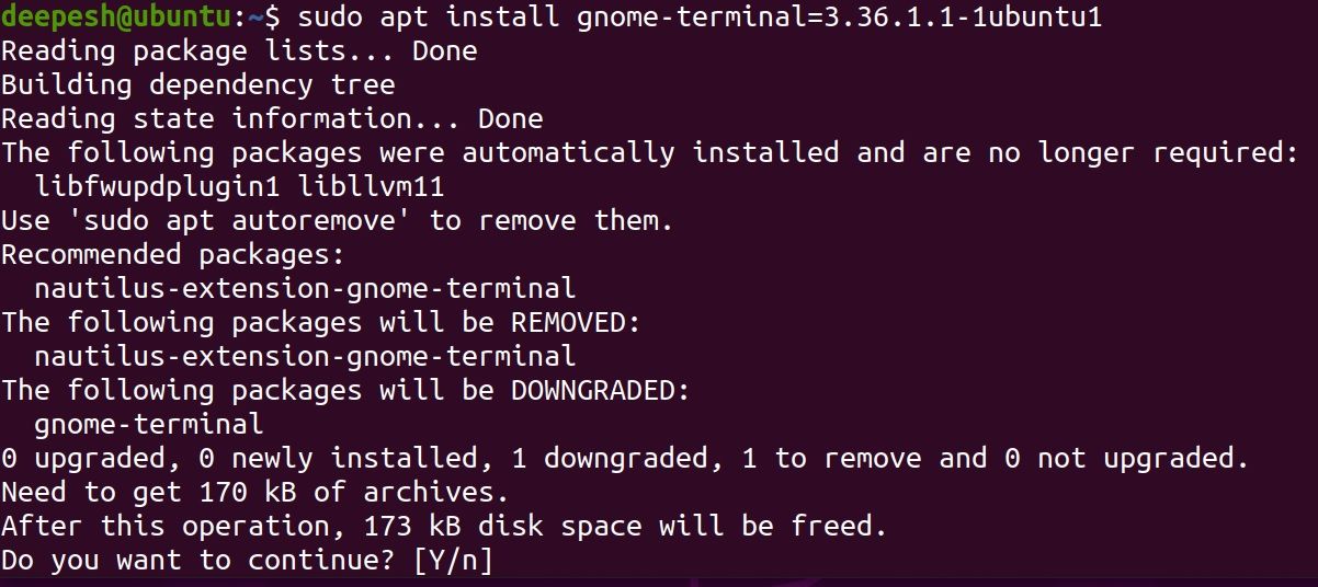 downgrading a package on ubuntu