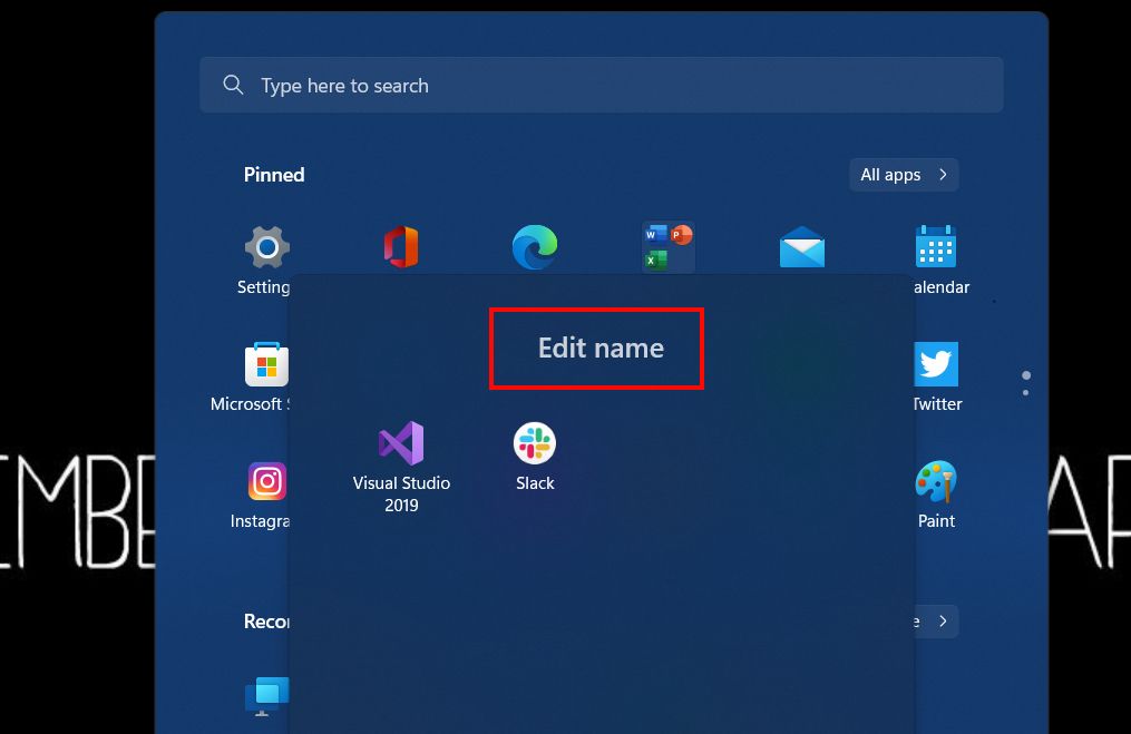 Editing folder names in Start menu