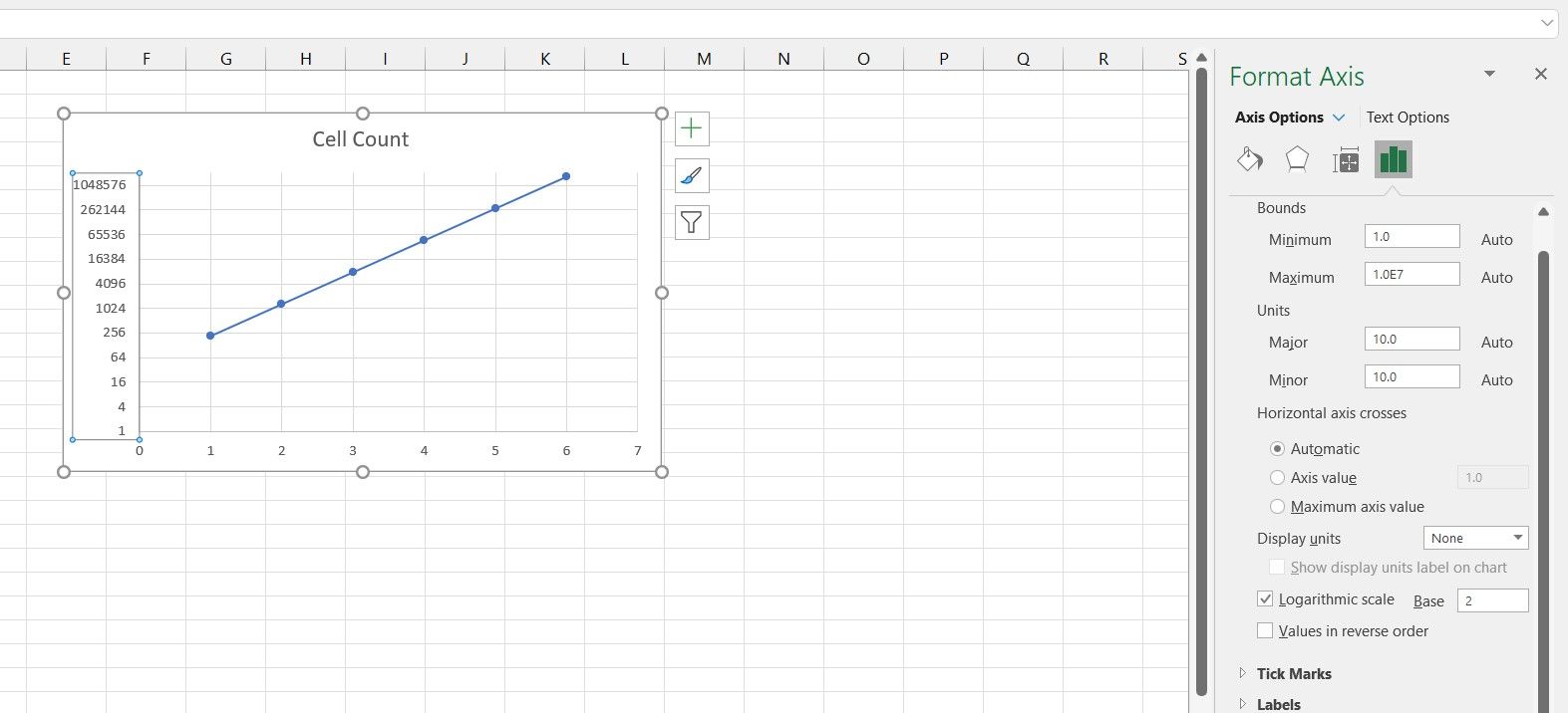 A log-log graph in Excel.