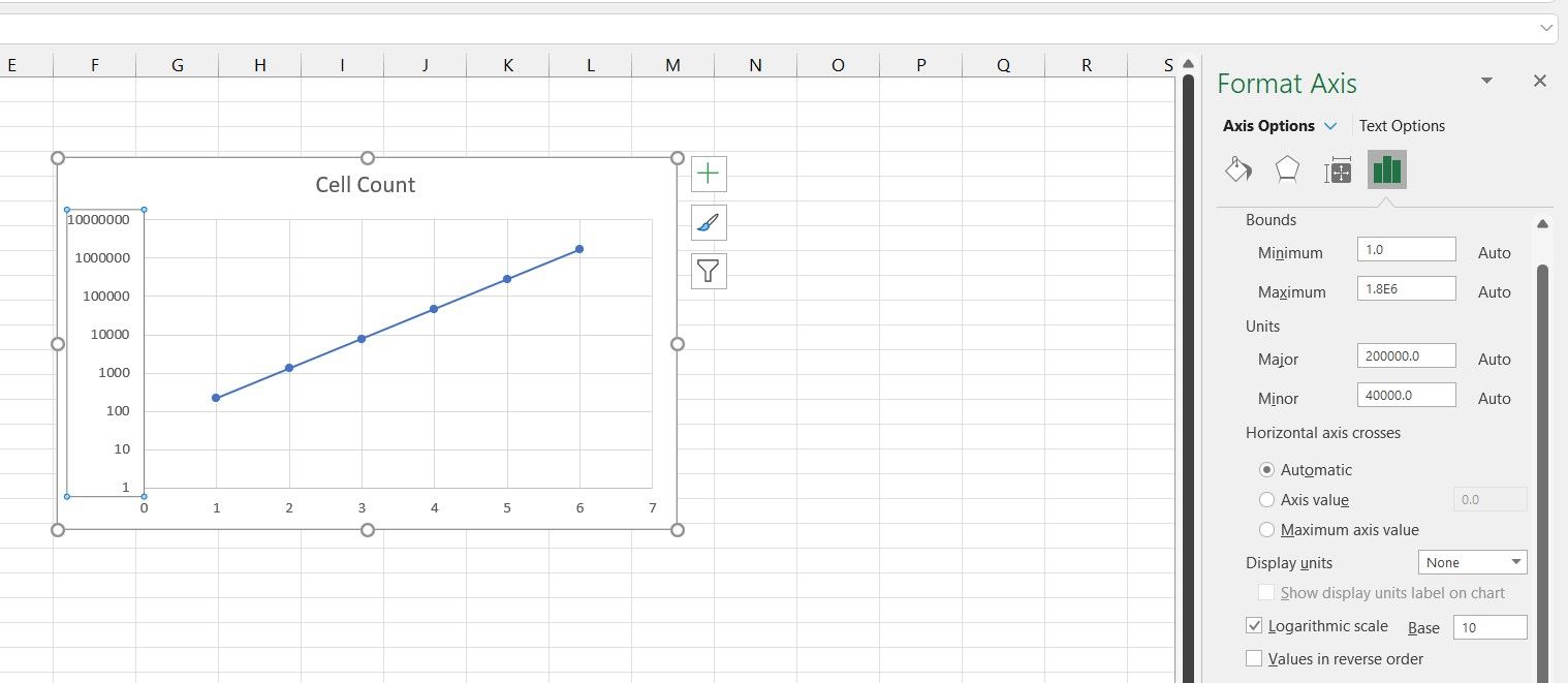 Semi-log graph in Excel.