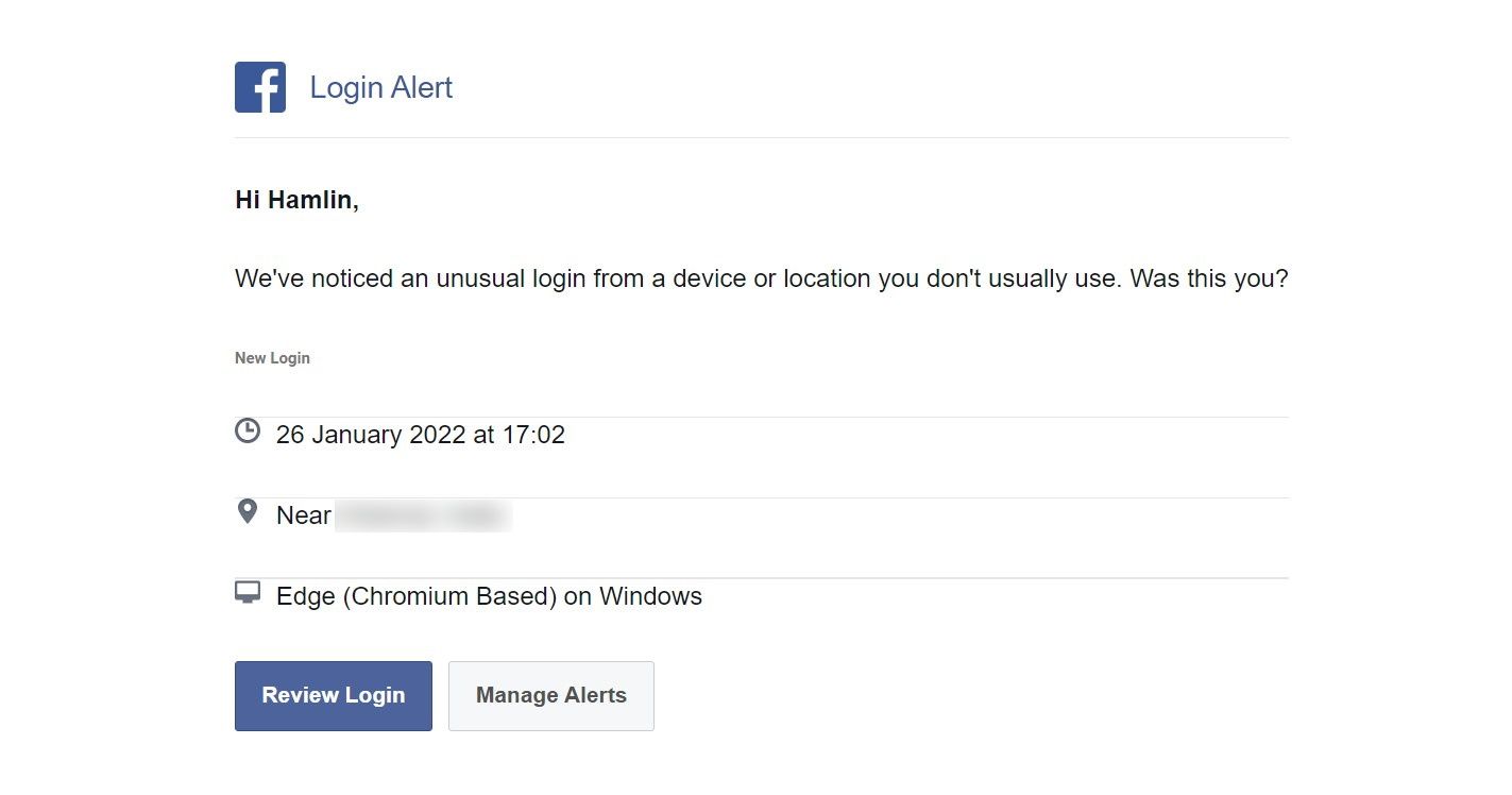 facebook unusual login email