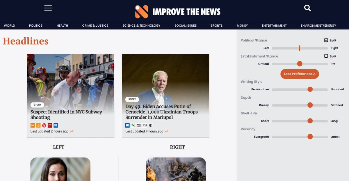Improve The News is a project by MIT researchers to find political and establishment biases in news media using machine learning, and filter news accordingly