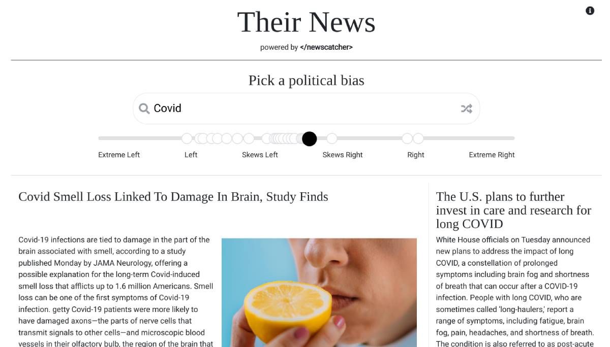 Their News lets readers see how the same is being reported by news organizations from the left to right political spectrum 