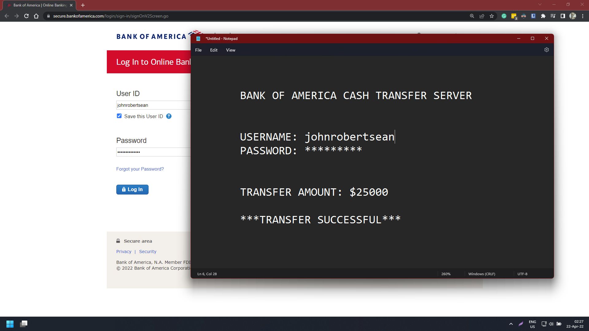 example of a fake bank transfer server