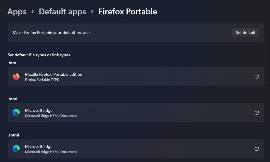 گزینه های فایل پیش فرض برای Firefox Portable