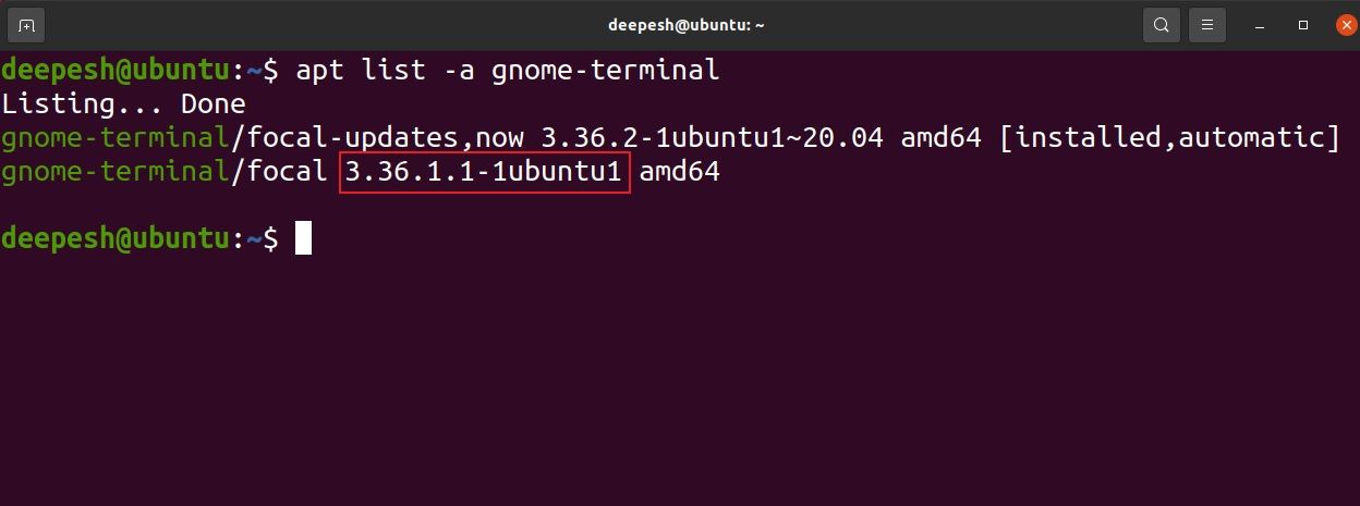 get package versions on ubuntu